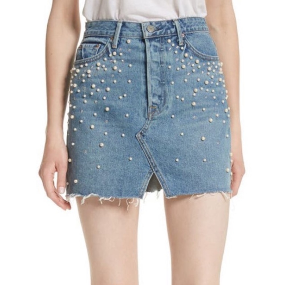 GRLFRND Mills Faux Pearl Crystal Embellished Skirt